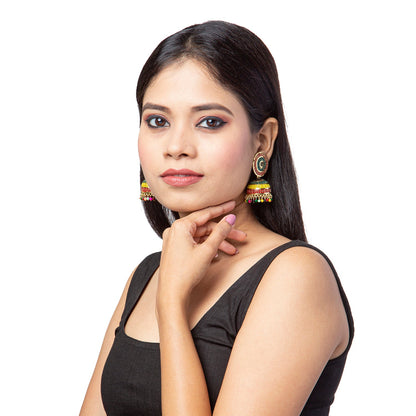 Shining Jewel Traditional Gold Medium Sized CZ, Multicolor Classic Design Jhumki Earrings (SJ_1966)