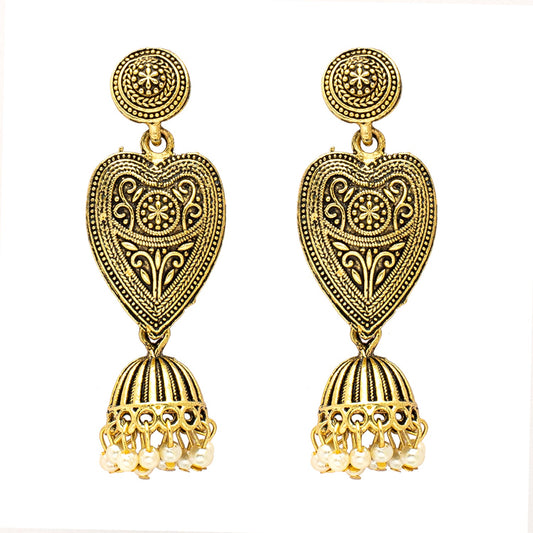 Shining Jewel Antique Gold Plated Antique Traditional Ethnic Jhumka With CZ & Pearls Earrings for Women (SJ_1968)