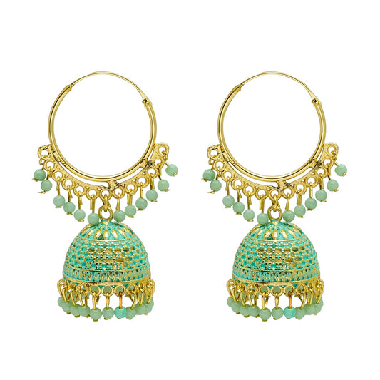 Shining Jewel Handcrafted Gold Plated Designer Traditional Ethnic Oxidised Meenakari Jhumka bali Earrings Women (SJ_1970_AQ)