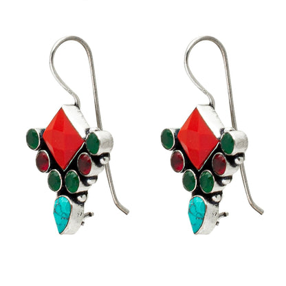 Shining Jewel Antique Silver Small sized Oxidised Geometric Stud Drop Earrings for Women