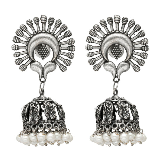 Shining Jewel Antique Silver Stylish Oxidised Pearl Jhumka Earrings for Women (SJ_1978)