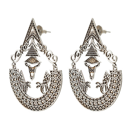 Shining Jewel Antique Silver Stylish Oxidized Chandbali, Dangler Earrings for Women (SJ_1981)