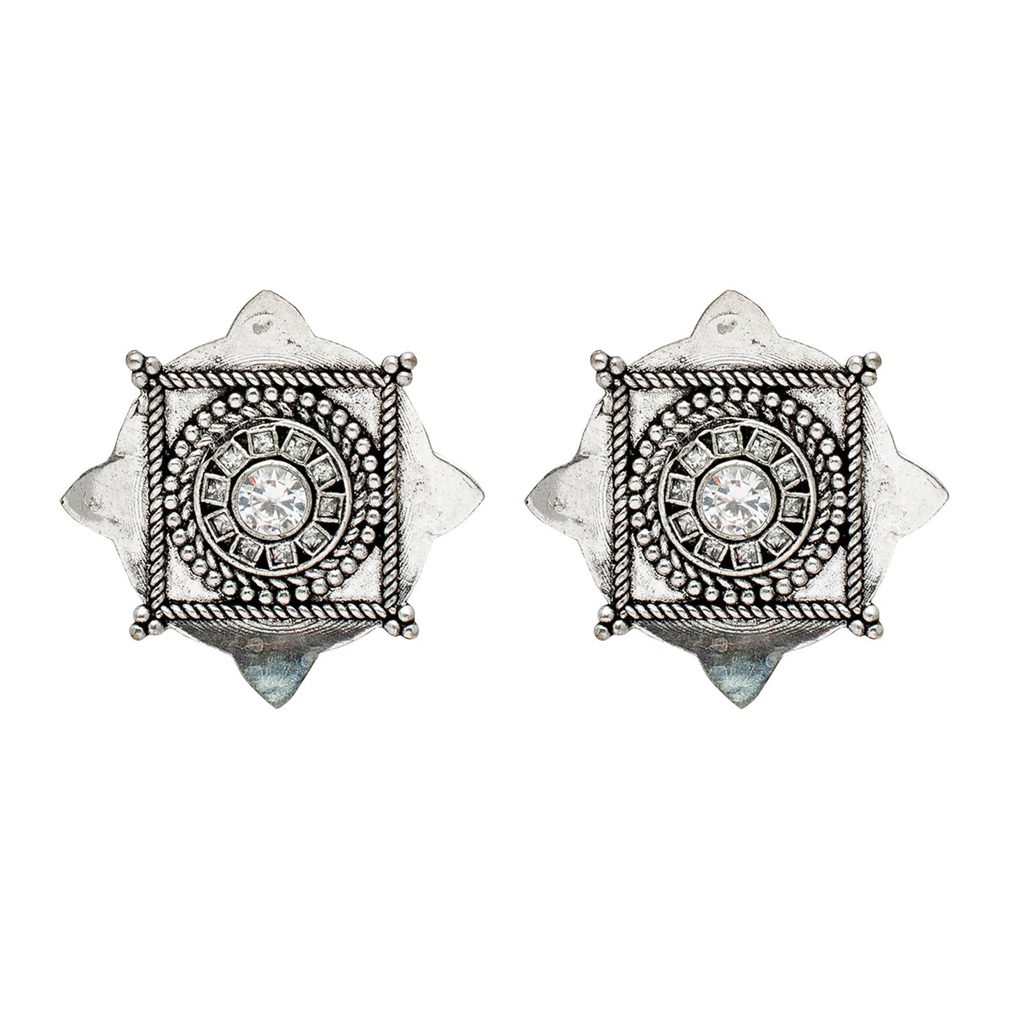 Shining Jewel Antique Silver, AD Stud Earrings for Women (SJ_1984)