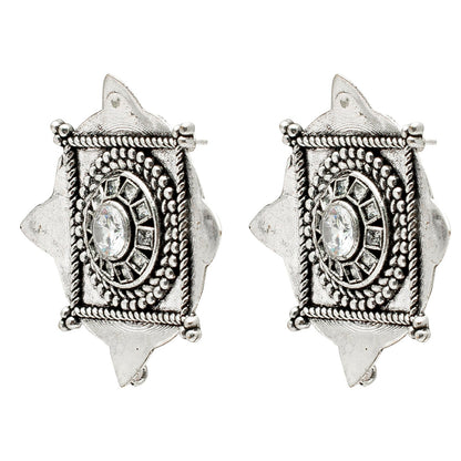 Shining Jewel Antique Silver, AD Stud Earrings for Women (SJ_1984)