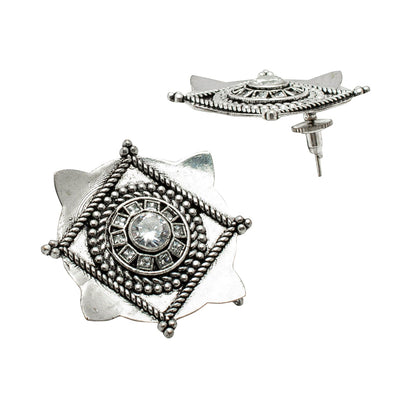 Shining Jewel Antique Silver, AD Stud Earrings for Women (SJ_1984)