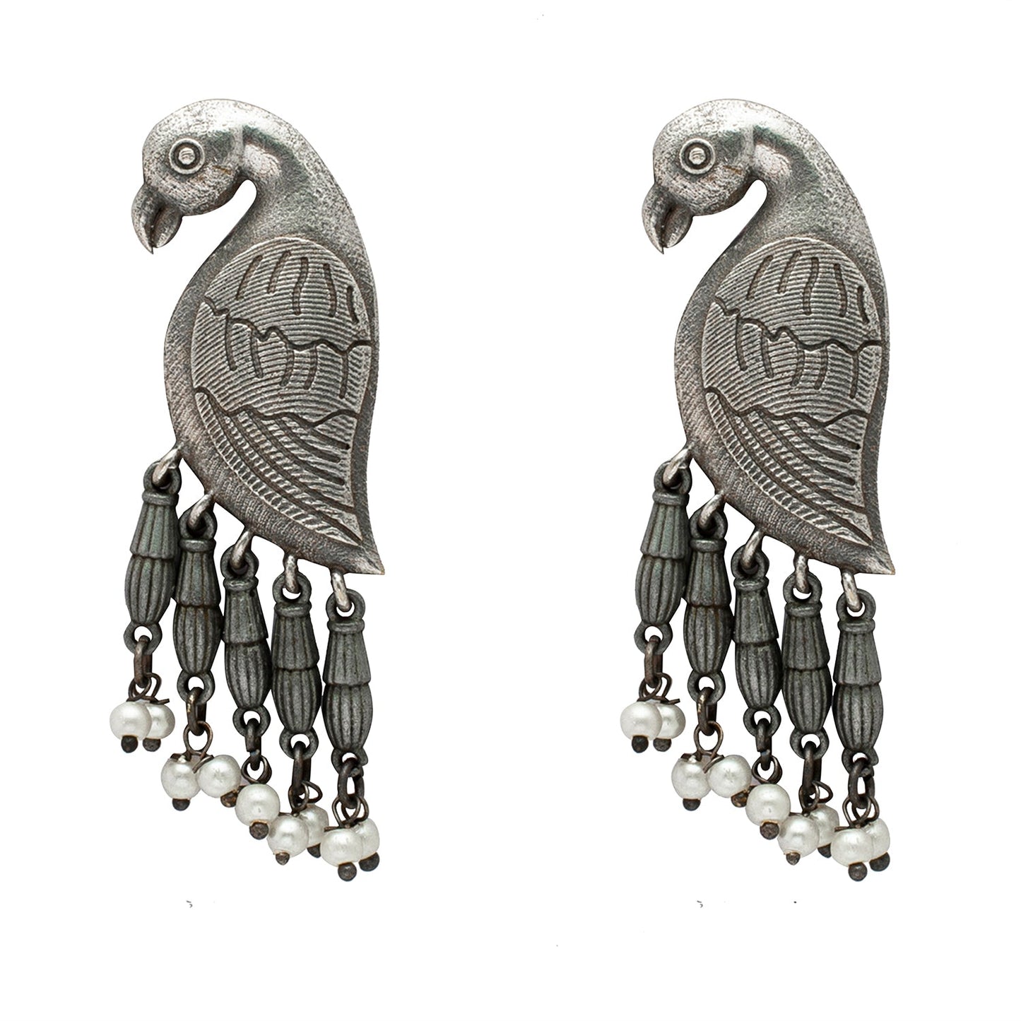 Shining Jewel Antique Silver Parrot Design Pearl Drop Earrings for Women (SJ_1987)