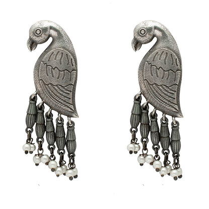 Shining Jewel Antique Silver Parrot Design Pearl Drop Earrings for Women (SJ_1987)