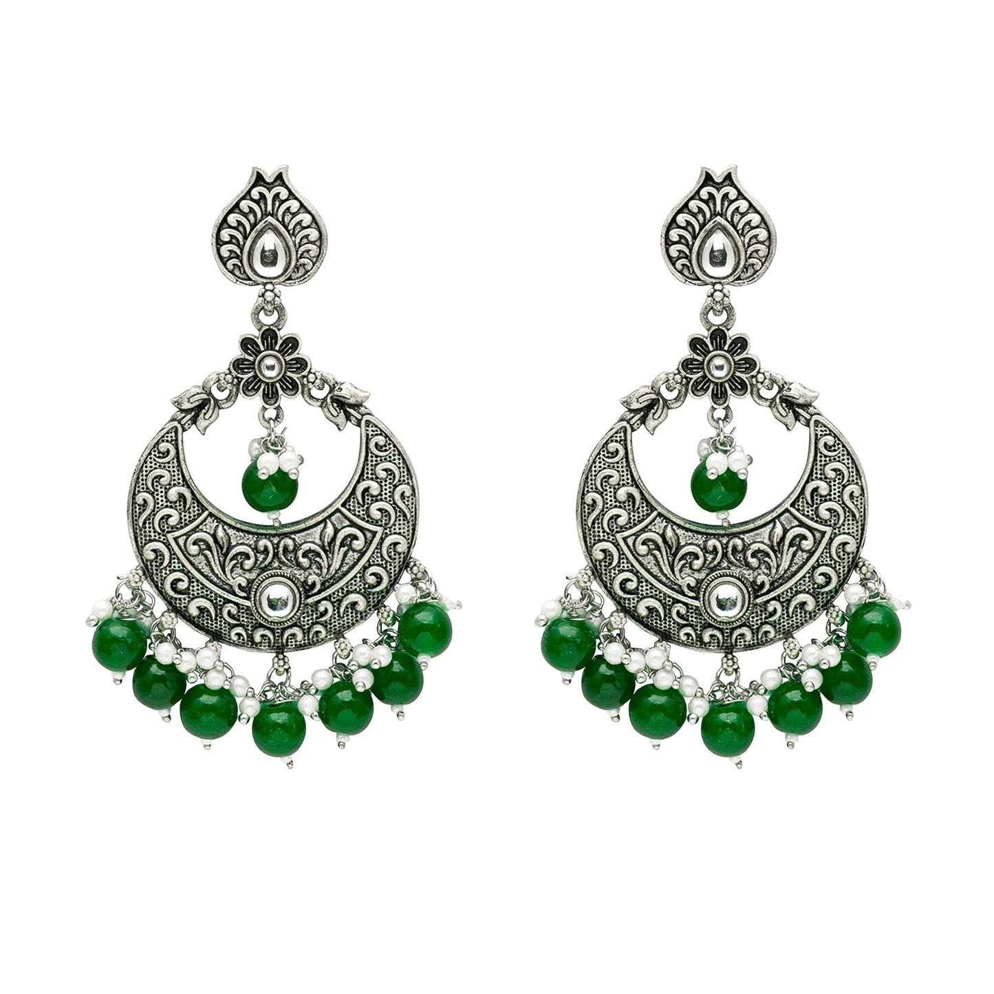 Shining Jewel Traditional Indian Antique Silver Oxidized Stylish Chandbali Earrings for Women & Girls (SJ_1991_G)