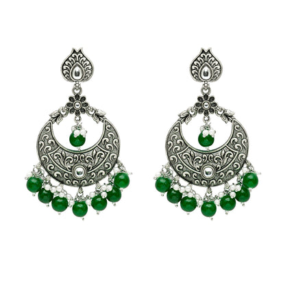 Shining Jewel Traditional Indian Antique Silver Oxidized Stylish Chandbali Earrings for Women & Girls (SJ_1991_G)