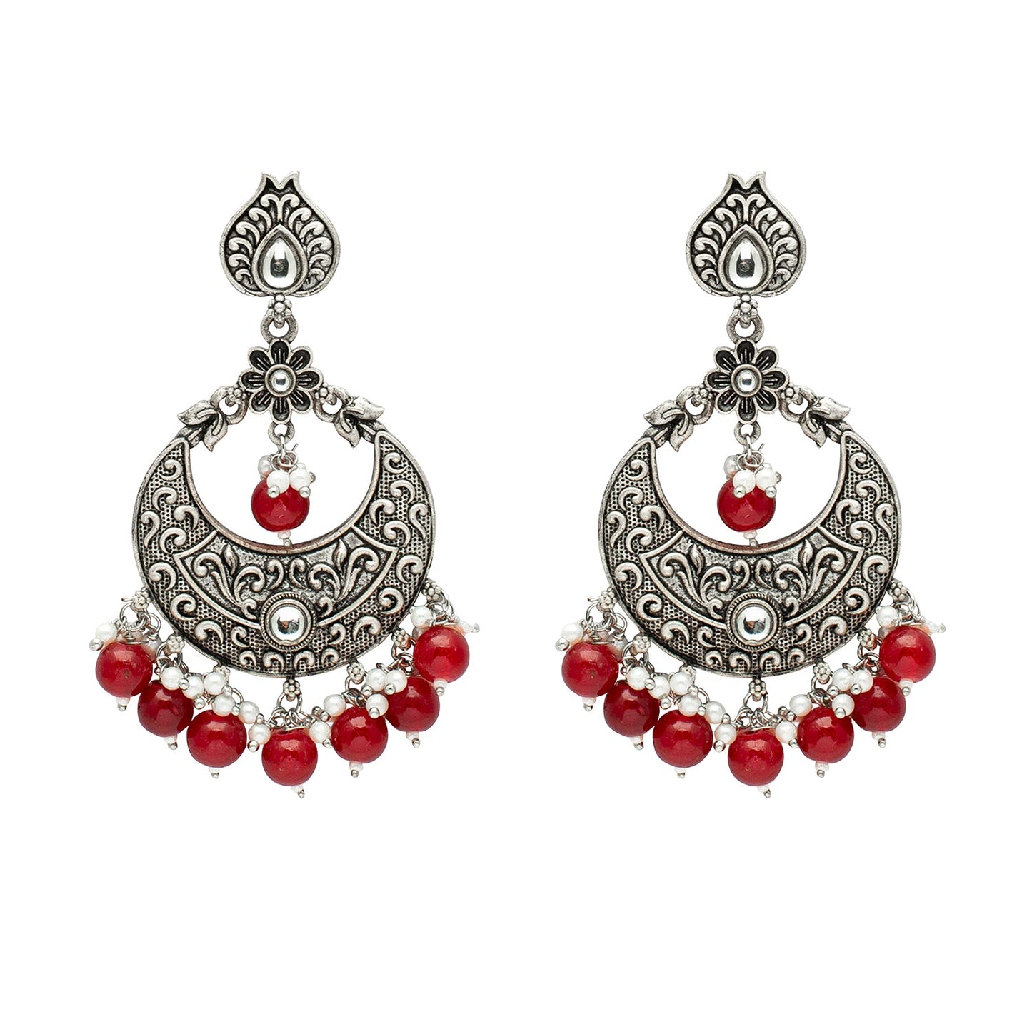 Shining Jewel Traditional Indian Antique Silver Oxidized Stylish Chandbali Earrings for Women & Girls (SJ_1991_M)