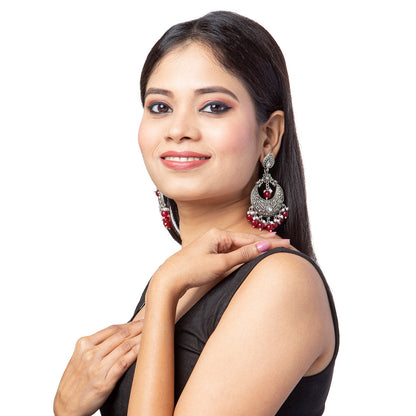 Shining Jewel Traditional Indian Antique Silver Oxidized Stylish Chandbali Earrings for Women & Girls (SJ_1991_M)