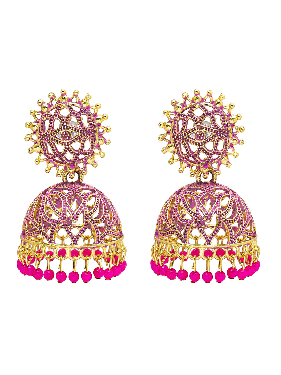 Shining Jewel Handcrafted Dark Pink Gold Plated Traditional Meenakari,Pearl Large Size Jhumka Earrings Women (SJ_1996_DP)
