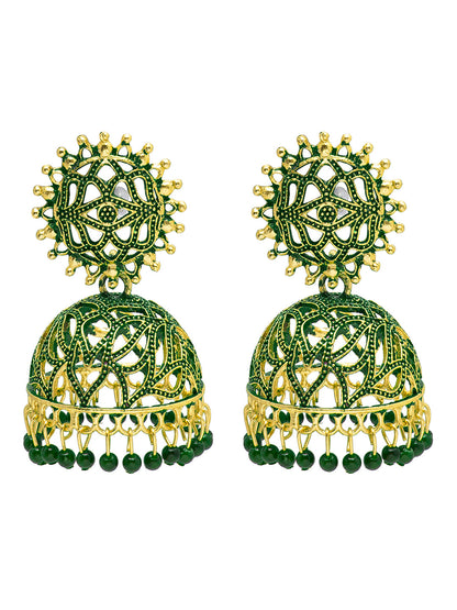Shining Jewel Handcrafted Green Gold Plated Traditional Meenakari,Pearl Large Size Jhumka Earrings Women (SJ_1996_G)