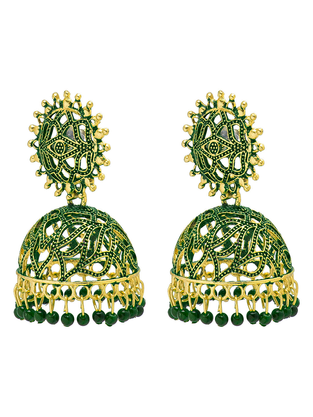 Shining Jewel Handcrafted Green Gold Plated Traditional Meenakari,Pearl Large Size Jhumka Earrings Women (SJ_1996_G)