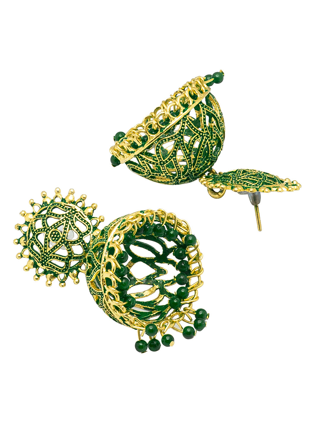 Shining Jewel Handcrafted Green Gold Plated Traditional Meenakari,Pearl Large Size Jhumka Earrings Women (SJ_1996_G)