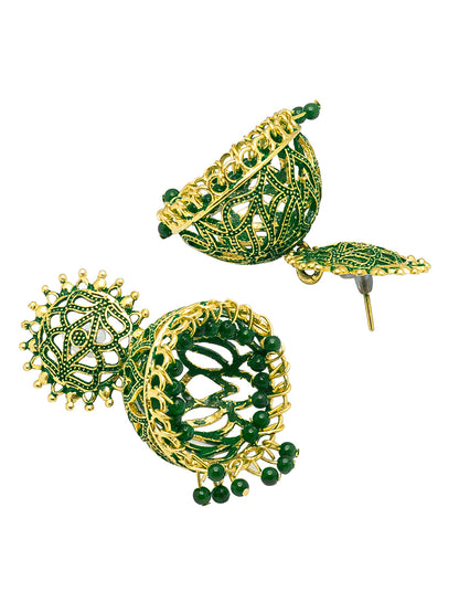 Shining Jewel Handcrafted Green Gold Plated Traditional Meenakari,Pearl Large Size Jhumka Earrings Women (SJ_1996_G)
