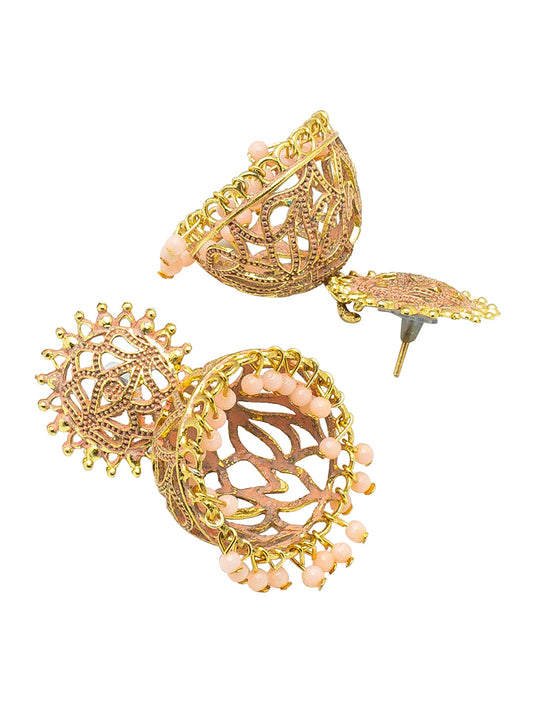 Shining Jewel Handcrafted Light Pink Gold Plated Traditional Meenakari,Pearl Large Size Jhumka Earrings Women (SJ_1996_LP)