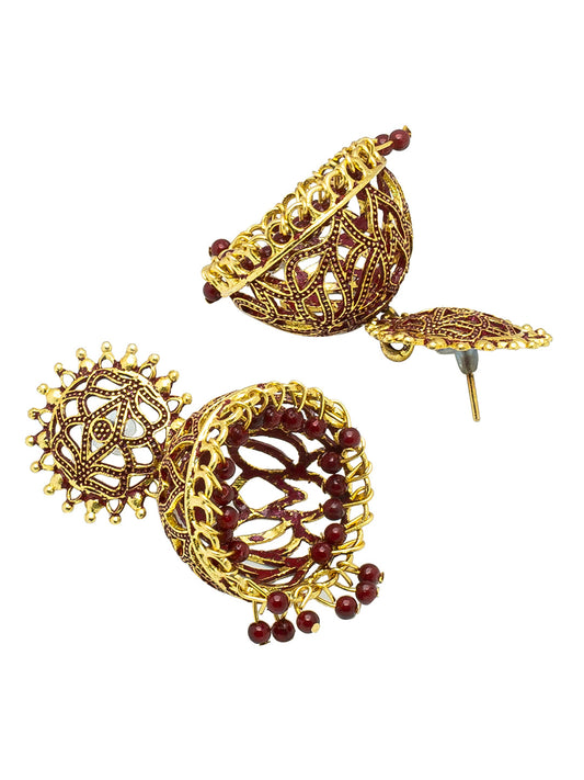Shining Jewel Handcrafted Maroon Gold Plated Traditional Meenakari,Pearl Large Size Jhumka Earrings Women (SJ_1996_M)