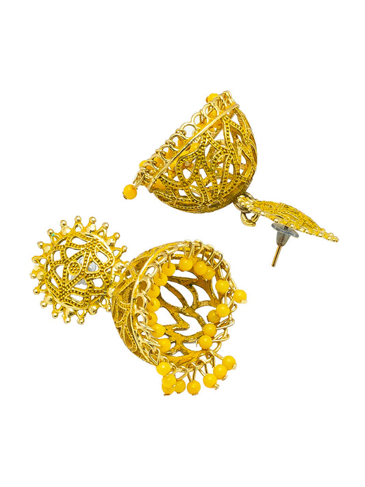 Shining Jewel Handcrafted Light Yellow Gold Plated Traditional Meenakari,Pearl Large Size Jhumka Earrings Women (SJ_1996_Y)