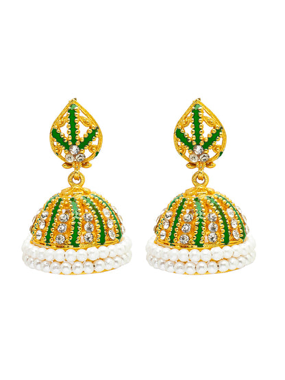 Shining Jewel Gold Plated Traditional Meenakari Ethnic Jhumka With Crystal ,CZ & Pearls Earrings for Women (SJ_1997_G)