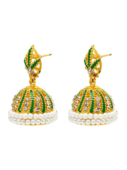 Shining Jewel Gold Plated Traditional Meenakari Ethnic Jhumka With Crystal ,CZ & Pearls Earrings for Women (SJ_1997_G)