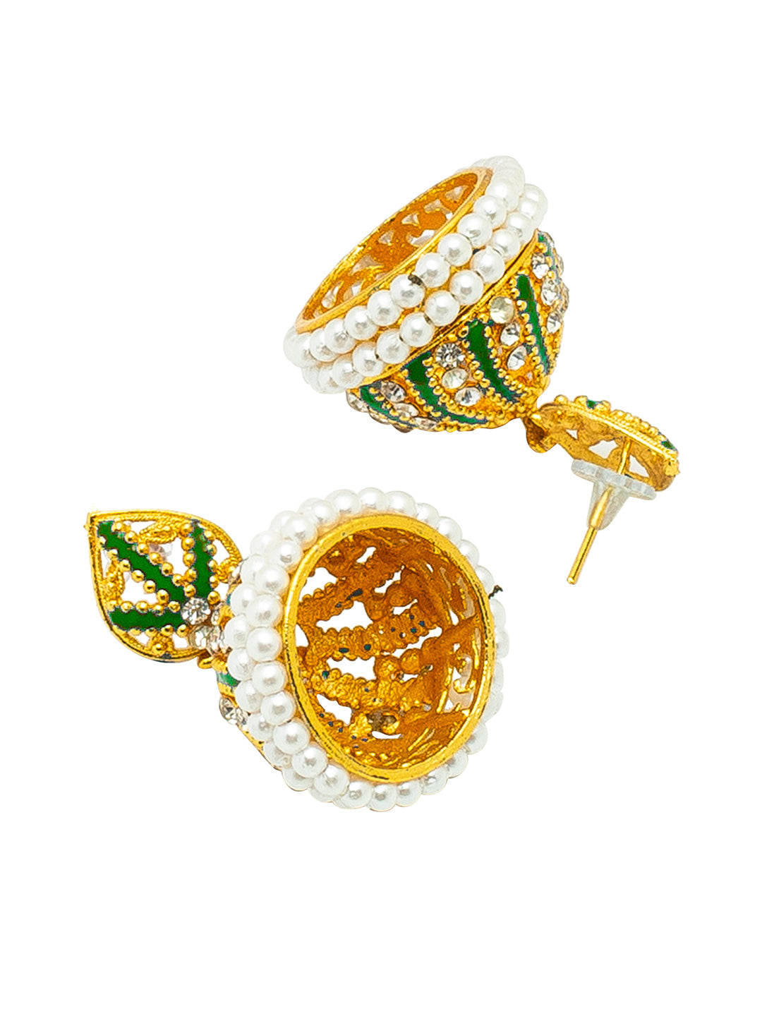 Shining Jewel Gold Plated Traditional Meenakari Ethnic Jhumka With Crystal ,CZ & Pearls Earrings for Women (SJ_1997_G)
