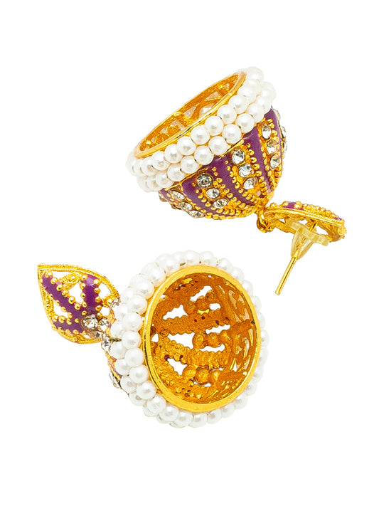 Shining Jewel Gold Plated Traditional Meenakari Ethnic Jhumka With Crystal ,CZ & Pearls Earrings for Women (SJ_1997_PR)
