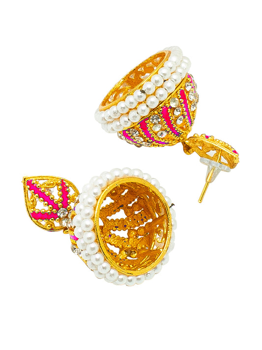Shining Jewel Gold Plated Traditional Meenakari Ethnic Jhumka With Crystal ,CZ & Pearls Earrings for Women (SJ_1997_P)