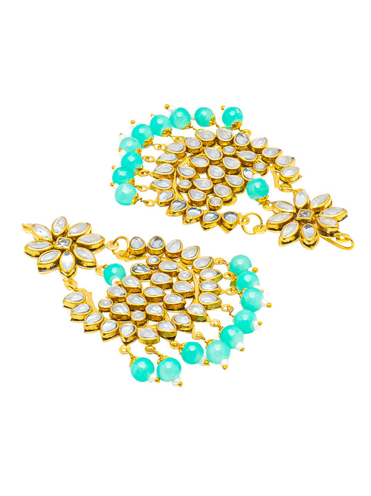 Shining Jewel Gold Plated Fashion Designer Traditional Kundan Chandbali Earring and Maang Tikka Combo Set for Women (SJ_1999_AQ)