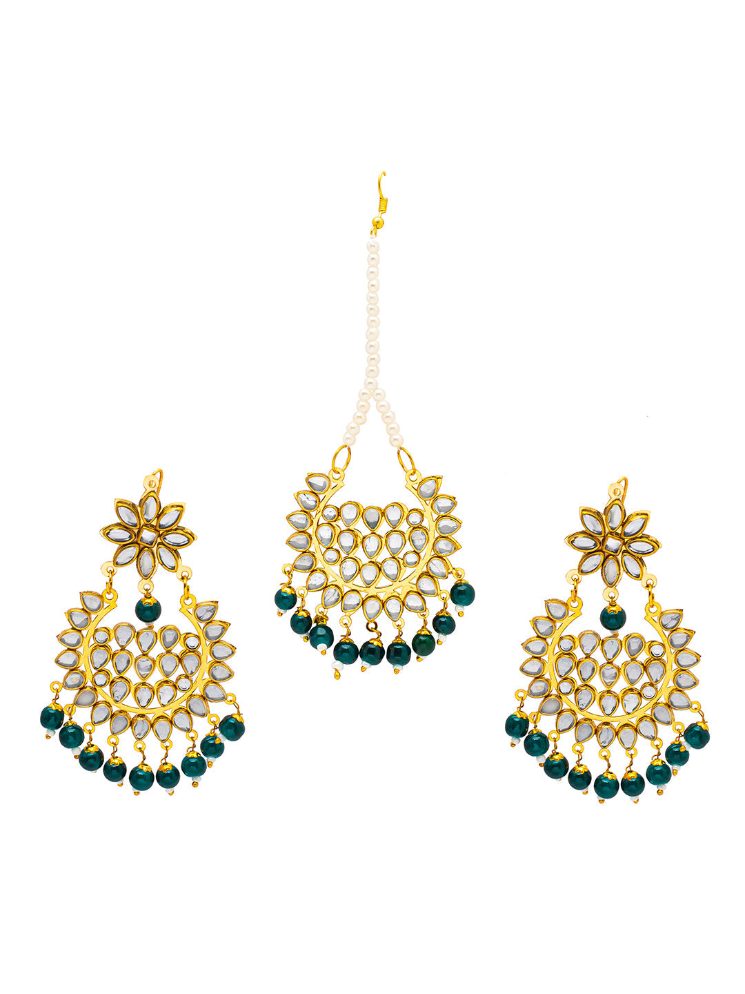 Shining Jewel Gold Plated Fashion Designer Traditional Kundan Chandbali Earring and Maang Tikka Combo Set for Women (SJ_1999_G)