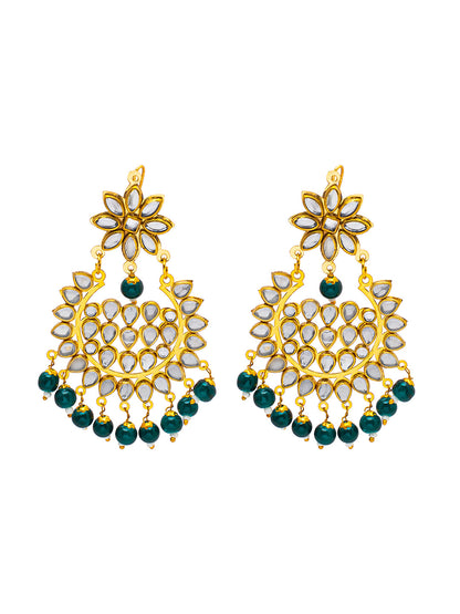 Shining Jewel Gold Plated Fashion Designer Traditional Kundan Chandbali Earring and Maang Tikka Combo Set for Women (SJ_1999_G)