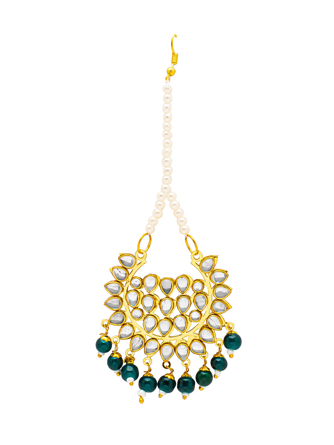 Shining Jewel Gold Plated Fashion Designer Traditional Kundan Chandbali Earring and Maang Tikka Combo Set for Women (SJ_1999_G)