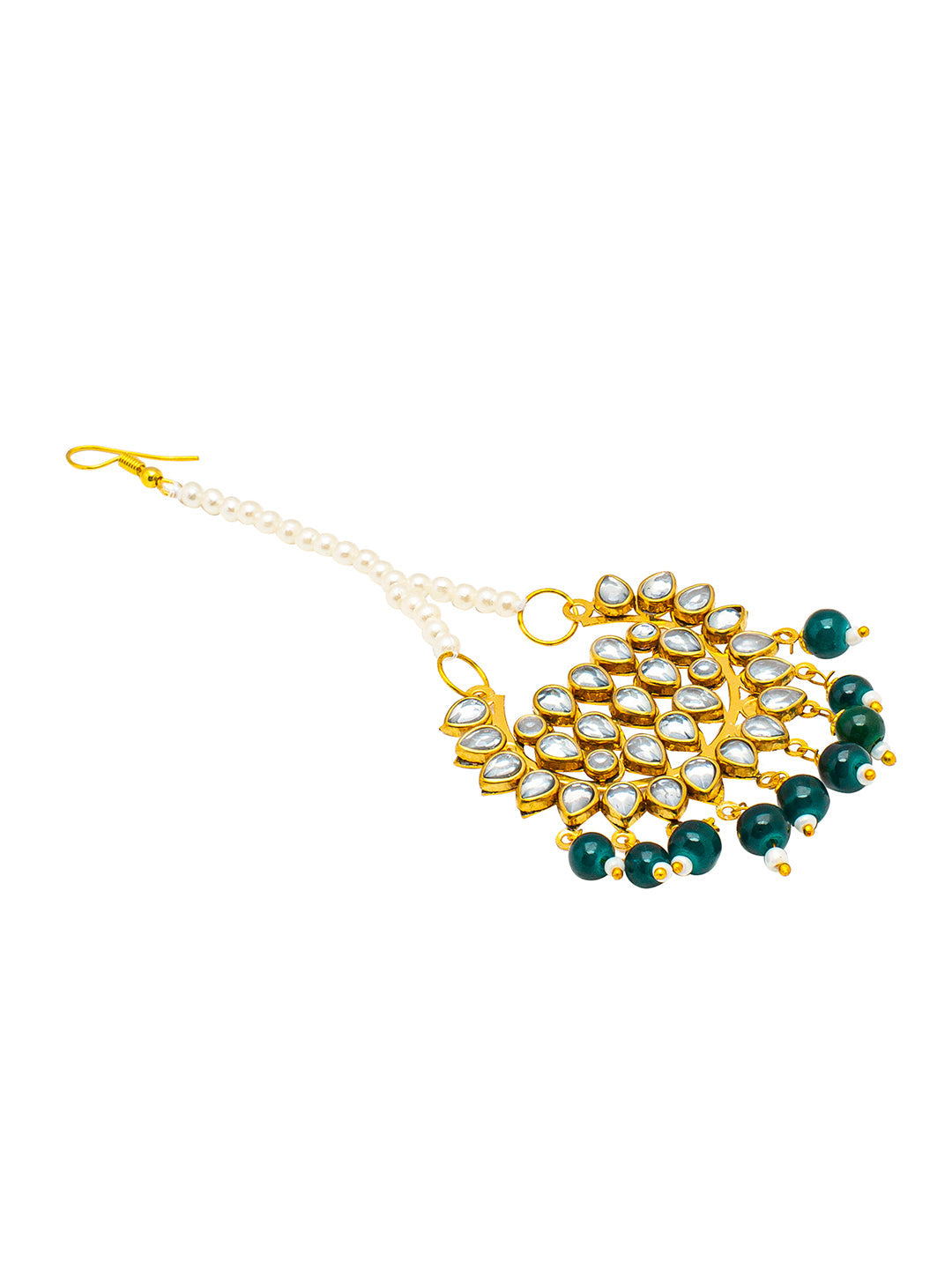 Shining Jewel Gold Plated Fashion Designer Traditional Kundan Chandbali Earring and Maang Tikka Combo Set for Women (SJ_1999_G)