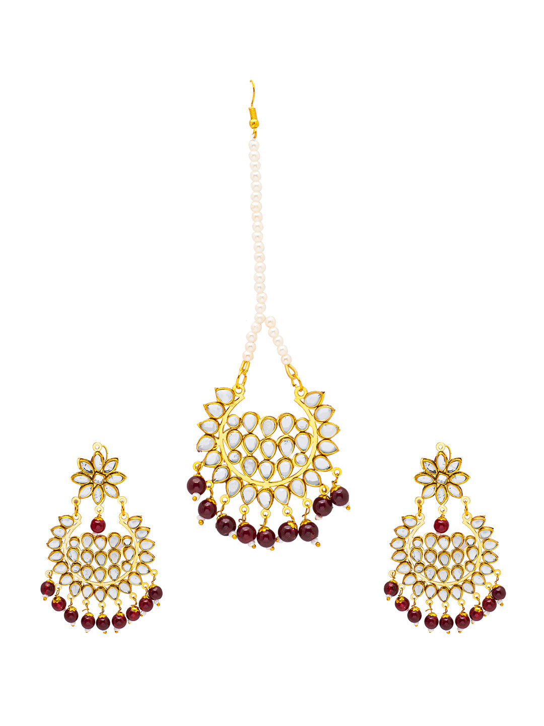 Shining Jewel Gold Plated Fashion Designer Traditional Kundan Chandbali Earring and Maang Tikka Combo Set for Women (SJ_1999_M)