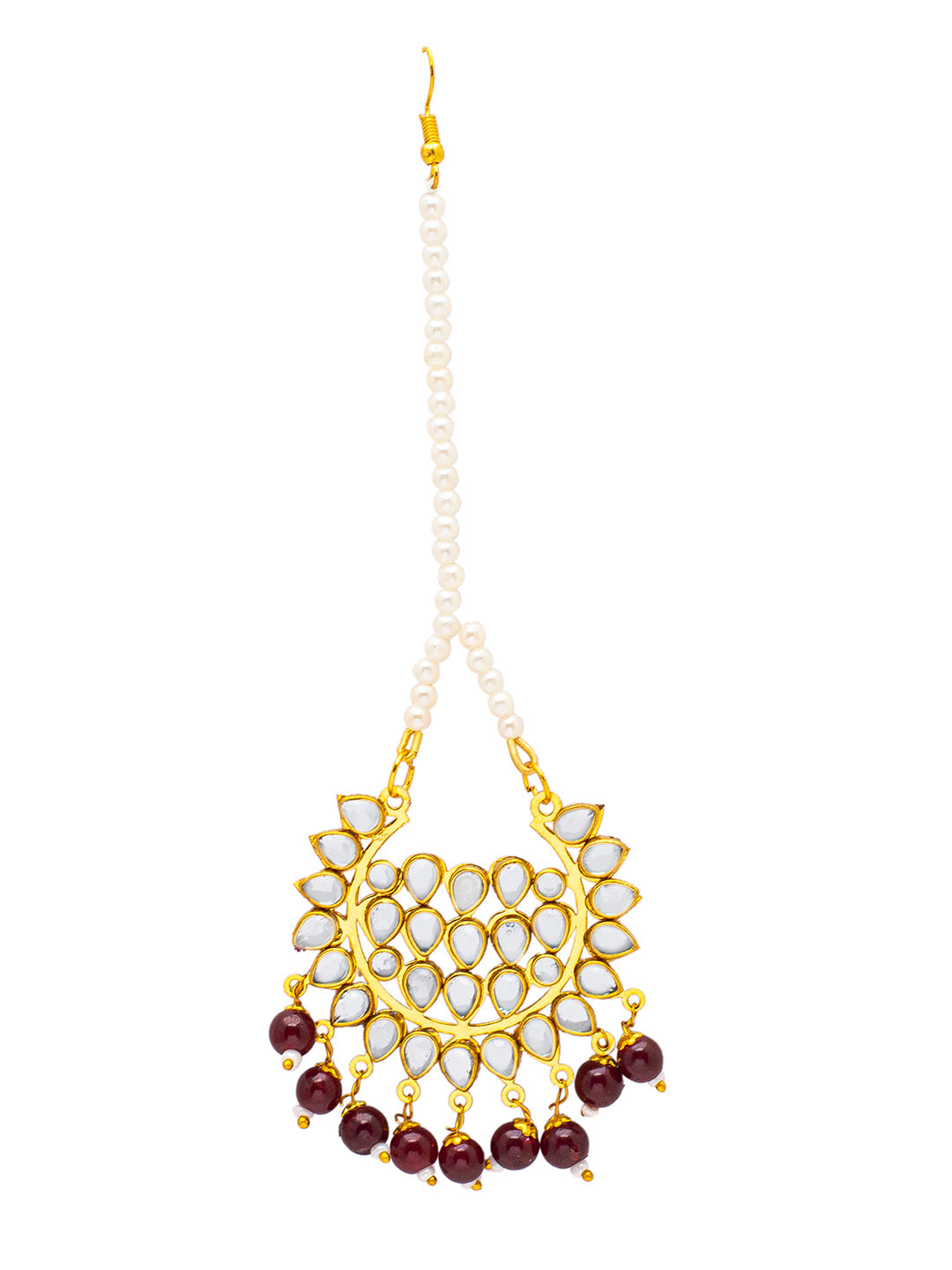 Shining Jewel Gold Plated Fashion Designer Traditional Kundan Chandbali Earring and Maang Tikka Combo Set for Women (SJ_1999_M)
