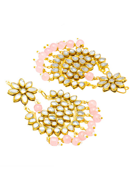 Shining Jewel Gold Plated Fashion Designer Traditional Kundan Chandbali Earring and Maang Tikka Combo Set for Women (SJ_1999_P)