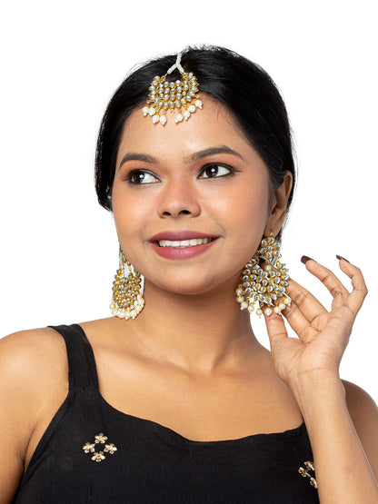 Shining Jewel Gold Plated Fashion Designer Traditional Kundan Chandbali Earring and Maang Tikka Combo Set for Women (SJ_1999_W)