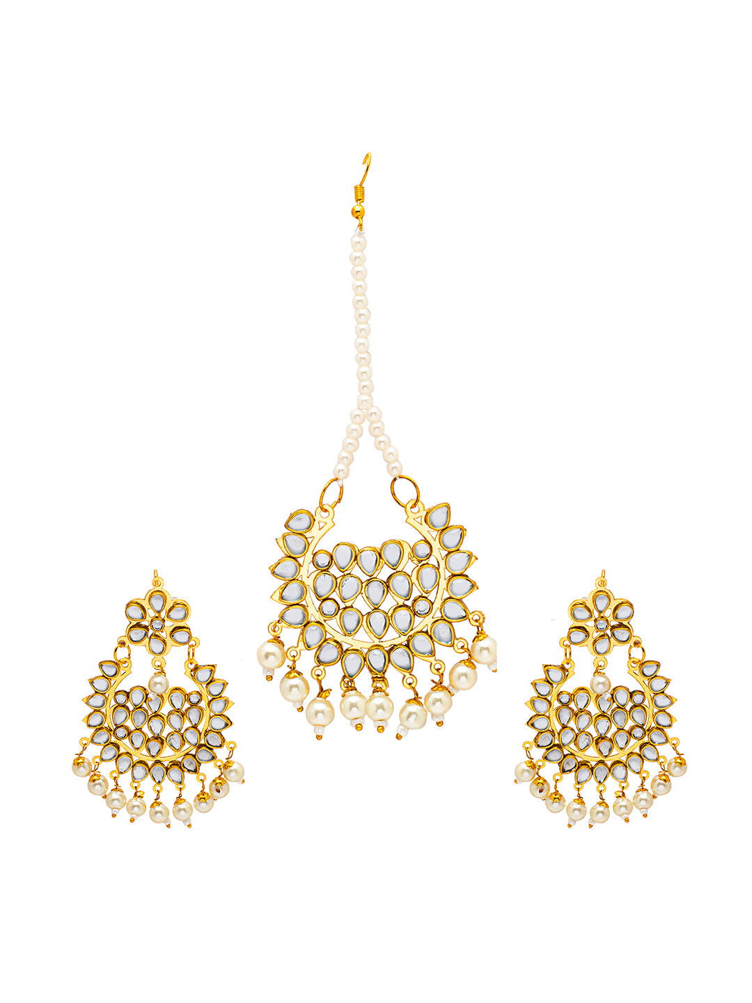 Shining Jewel Gold Plated Fashion Designer Traditional Kundan Chandbali Earring and Maang Tikka Combo Set for Women (SJ_1999_W)
