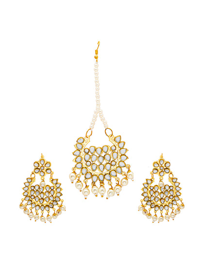 Shining Jewel Gold Plated Fashion Designer Traditional Kundan Chandbali Earring and Maang Tikka Combo Set for Women (SJ_1999_W)