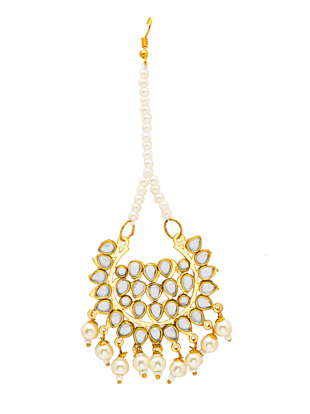 Shining Jewel Gold Plated Fashion Designer Traditional Kundan Chandbali Earring and Maang Tikka Combo Set for Women (SJ_1999_W)