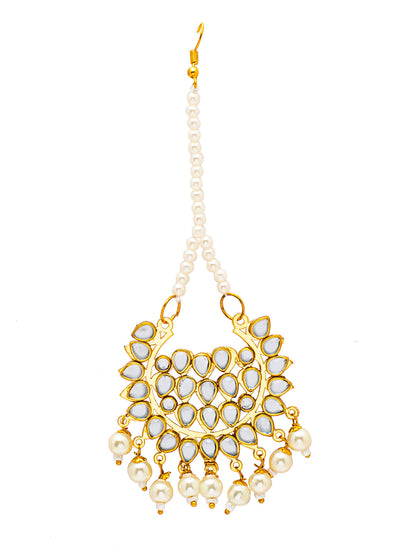 Shining Jewel Gold Plated Fashion Designer Traditional Kundan Chandbali Earring and Maang Tikka Combo Set for Women (SJ_1999_W)