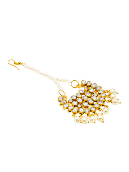 Shining Jewel Gold Plated Fashion Designer Traditional Kundan Chandbali Earring and Maang Tikka Combo Set for Women (SJ_1999_W)