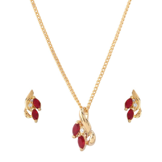 Gold Plating Leaf Siam Zirconia Necklace (SJ_2004)