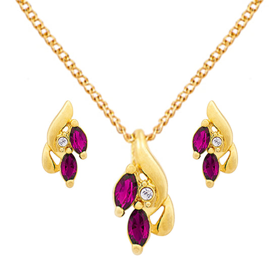 Ruby Ziconia Gold Plating Leaf Zirconia Necklace Set (SJ_2006)