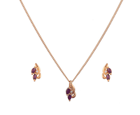 Amethyst Zirconia Gold Plating Leaf Necklace (SJ_2008)