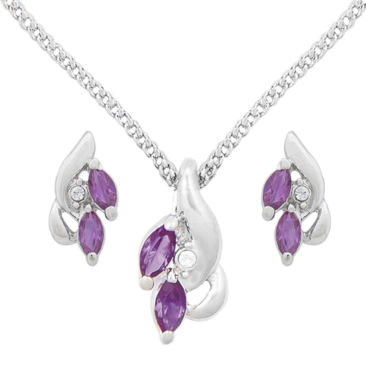 Amethyst Zirconia Rhodium Necklace Set (SJ_2011)