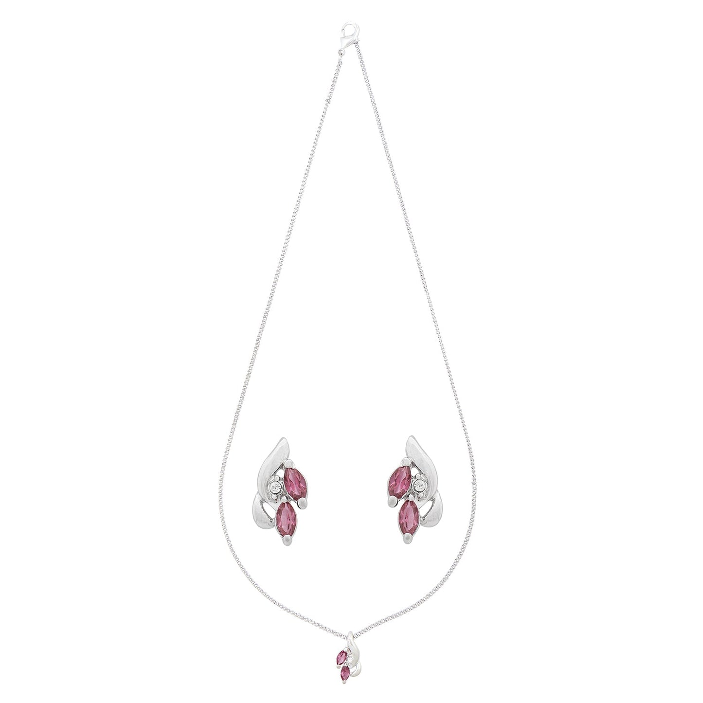 Lt Pink Zriconia Rhodium Leaf Necklace Set (SJ_2013)