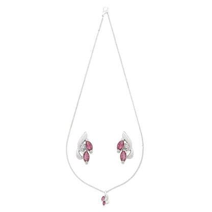 Lt Pink Zriconia Rhodium Leaf Necklace Set (SJ_2013)
