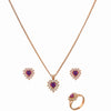 Amethyst Heart Shaped Zirconia Gold Plating Necklace Set With Finger Ring (SJ_2023)