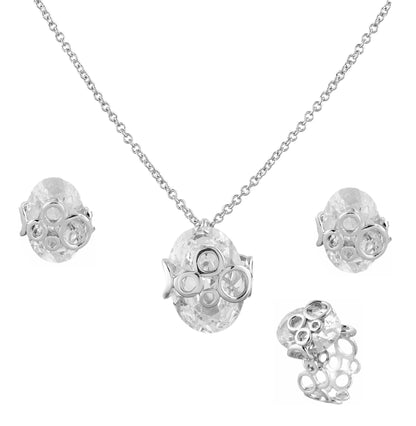 Metallic Oval Zirconia Rhodium Necklace Set With Finger Ring (SJ_2029)